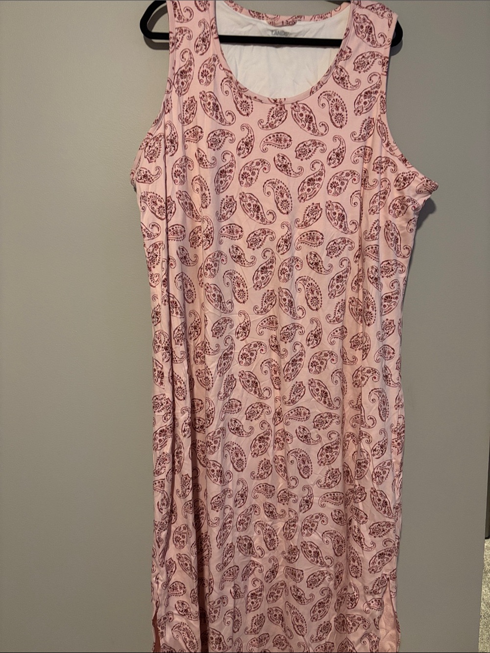 Lands' End Pink Paisley Sleeve Nightgown with Shelf Bra NWOT